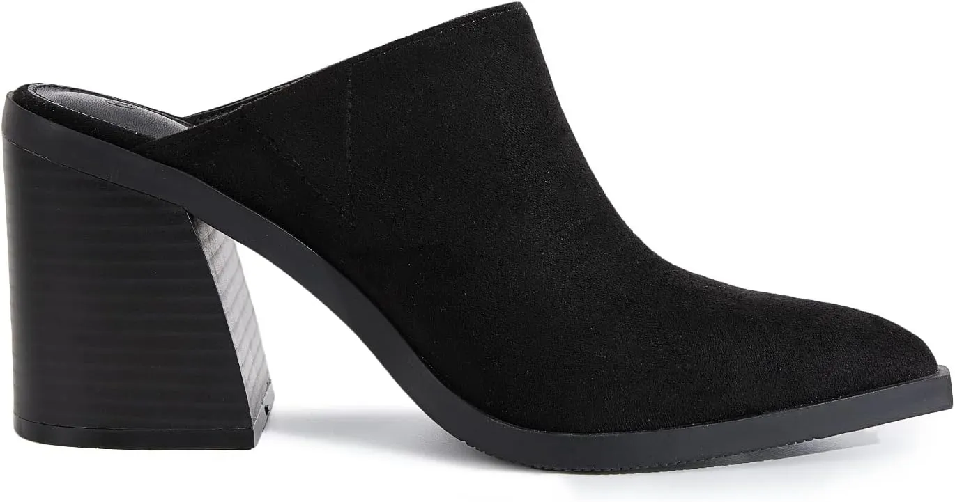 JeimPoey Womens Mules Pumps Point Closed Toe Slip-on Heels Stacked Chunky Block Heel Backless Clogs