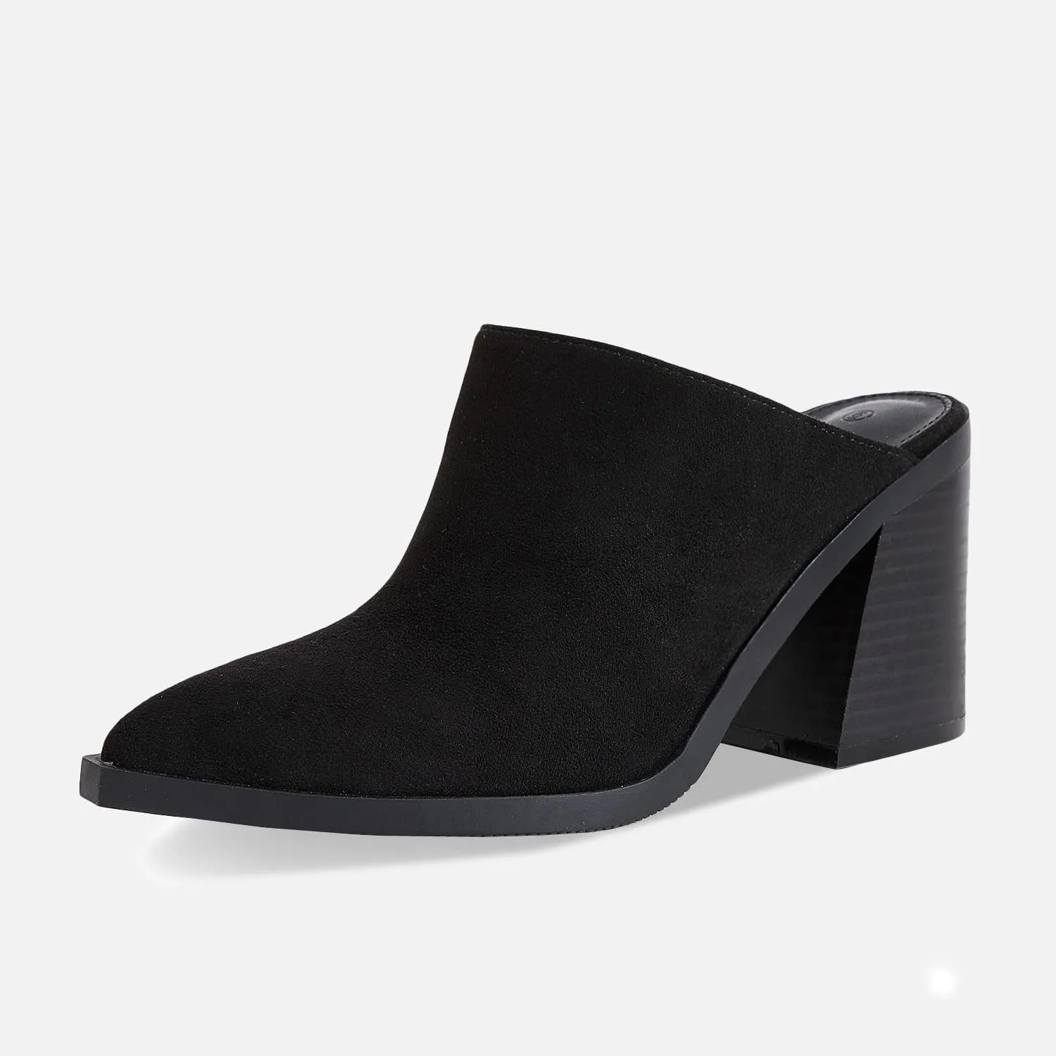 JeimPoey Womens Mules Pumps Point Closed Toe Slip-on Heels Stacked Chunky Block Heel Backless Clogs