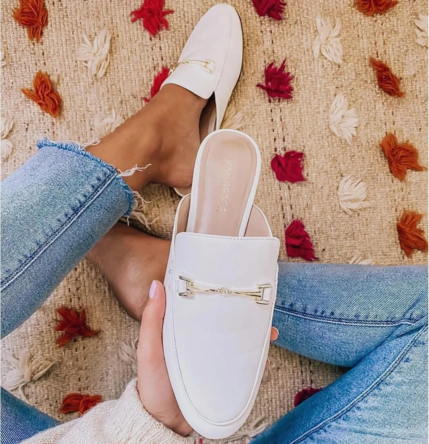 JENN ARDOR Mules for Women Flats Backless Loafers Shoes Slip On Slippers Pointed Toe Low Heel Work Slides Womens Mules Casual Shoes