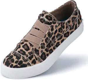 JENN ARDOR Women's Stylish Slip On Sneakers No Laces Elastic Low Top Canvas Sneakers Trendy Flats Comfortable Casual Walking Shoes