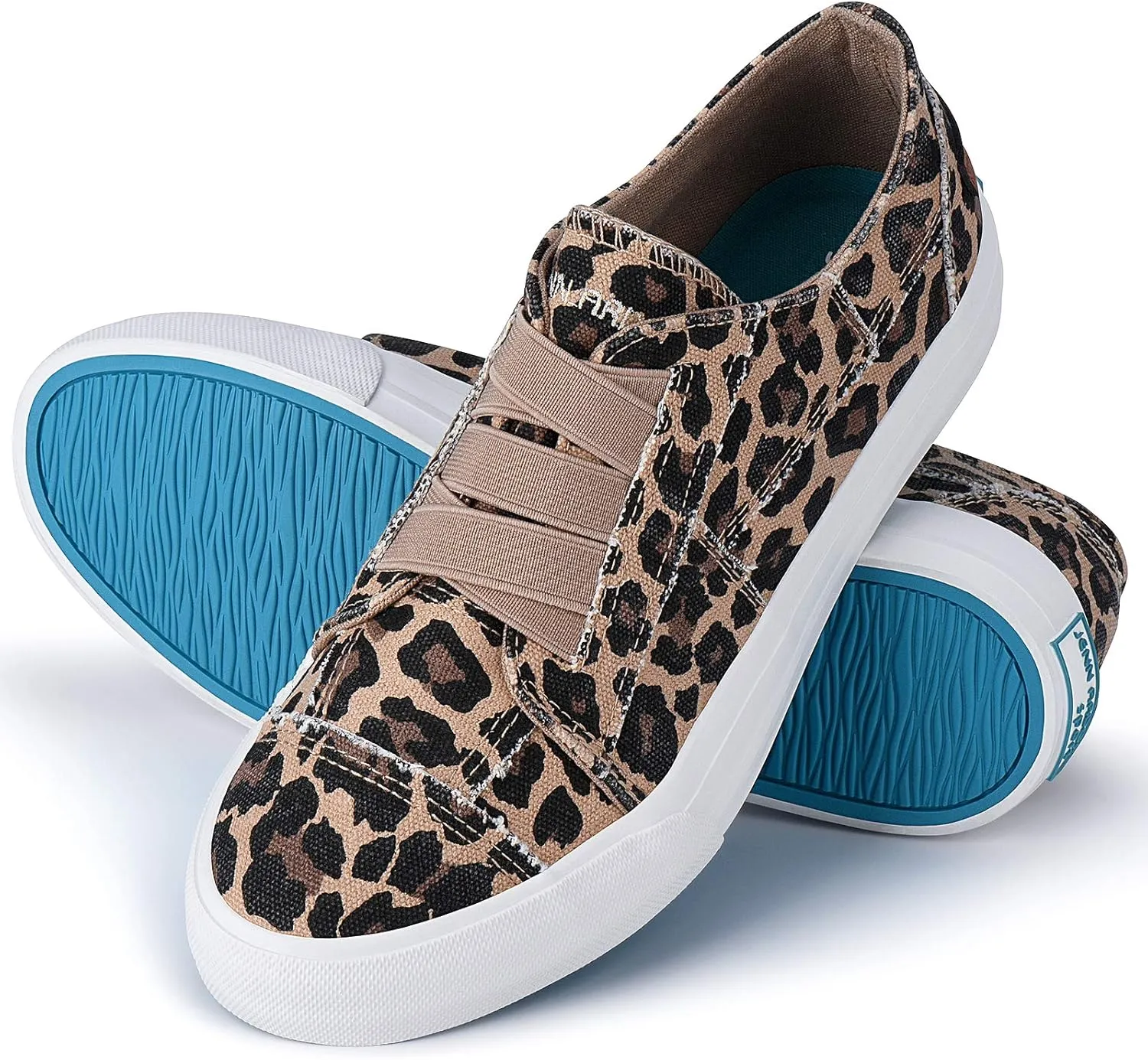 JENN ARDOR Women's Stylish Slip On Sneakers No Laces Elastic Low Top Canvas Sneakers Trendy Flats Comfortable Casual Walking Shoes