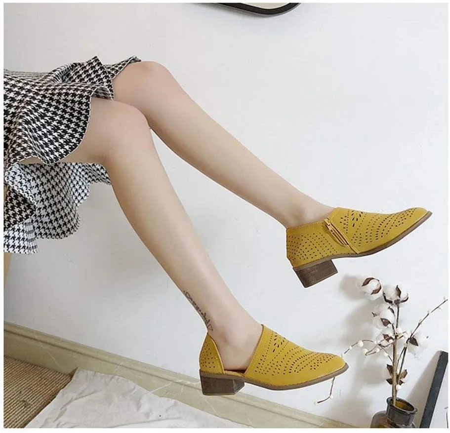 JITUUE Ankle Boots for Women Casual Slip On Loafers Pointed Toe Chunky Block Low Heel Shoes Cut Out Office Dress Comfy Casual Booties