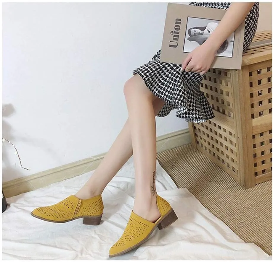 JITUUE Ankle Boots for Women Casual Slip On Loafers Pointed Toe Chunky Block Low Heel Shoes Cut Out Office Dress Comfy Casual Booties