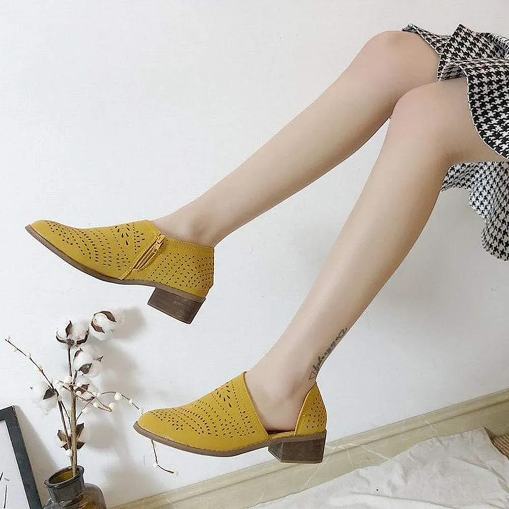 JITUUE Ankle Boots for Women Casual Slip On Loafers Pointed Toe Chunky Block Low Heel Shoes Cut Out Office Dress Comfy Casual Booties