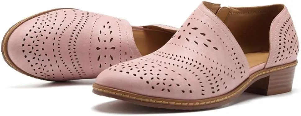 JITUUE Ankle Boots for Women Casual Slip On Loafers Pointed Toe Chunky Block Low Heel Shoes Cut Out Office Dress Comfy Casual Booties