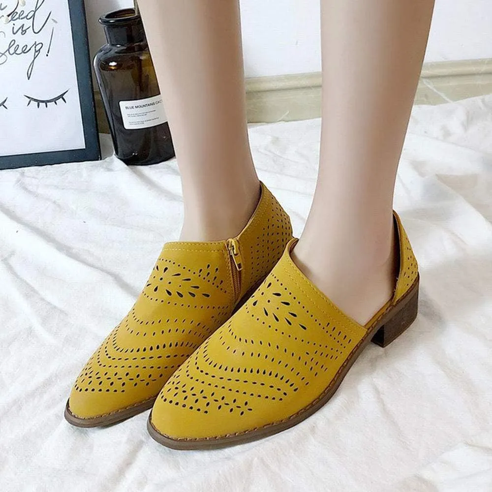 JITUUE Ankle Boots for Women Casual Slip On Loafers Pointed Toe Chunky Block Low Heel Shoes Cut Out Office Dress Comfy Casual Booties