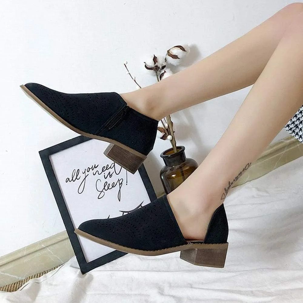 JITUUE Ankle Boots for Women Casual Slip On Loafers Pointed Toe Chunky Block Low Heel Shoes Cut Out Office Dress Comfy Casual Booties