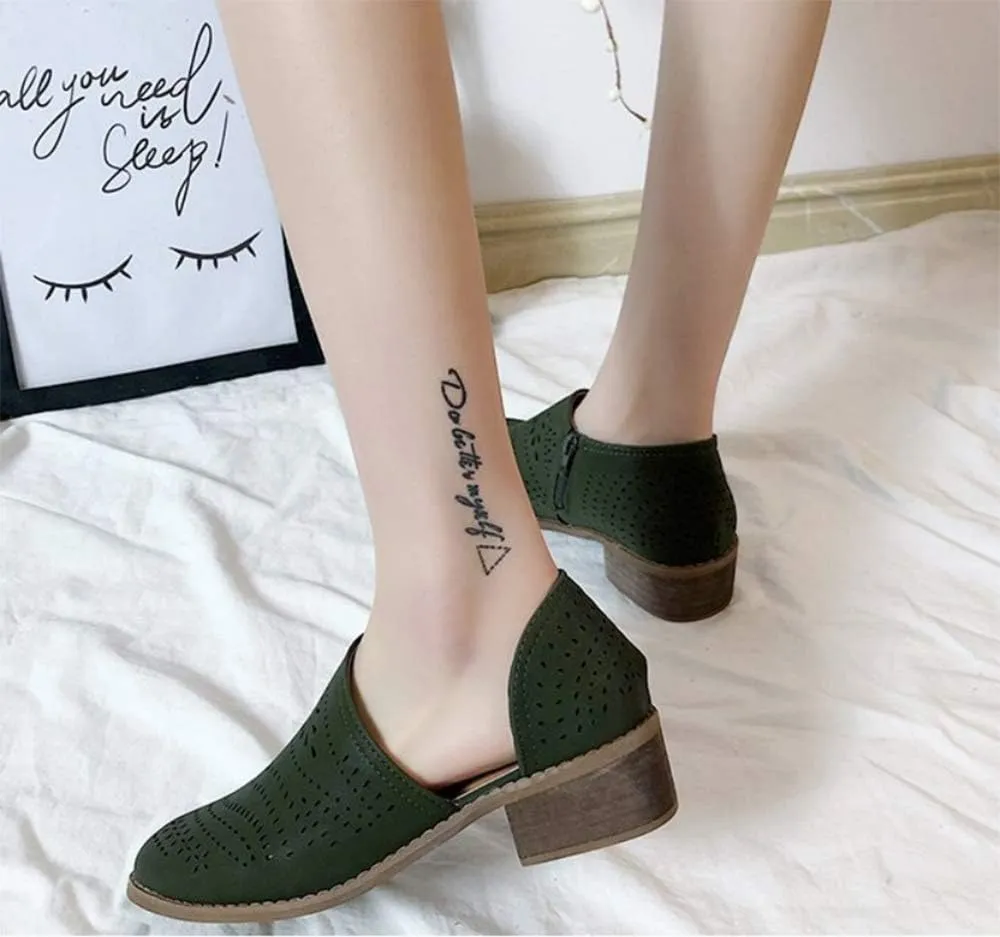 JITUUE Ankle Boots for Women Casual Slip On Loafers Pointed Toe Chunky Block Low Heel Shoes Cut Out Office Dress Comfy Casual Booties