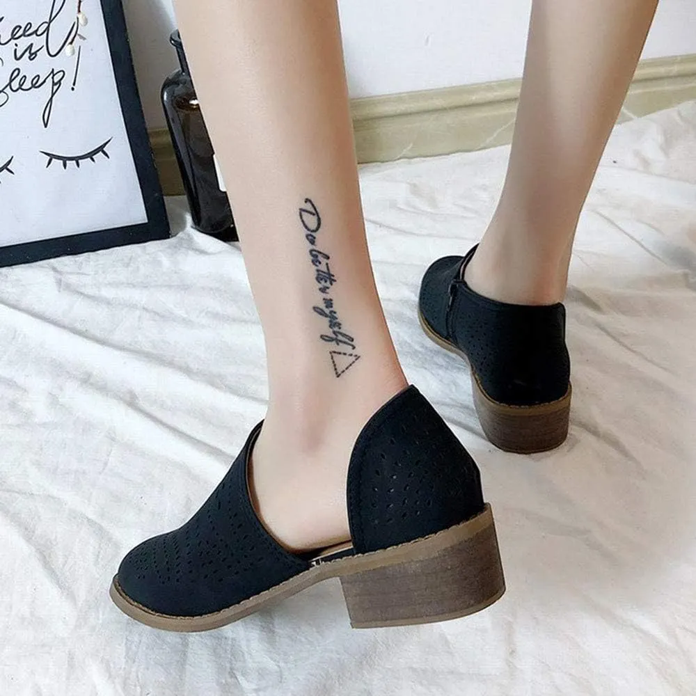 JITUUE Ankle Boots for Women Casual Slip On Loafers Pointed Toe Chunky Block Low Heel Shoes Cut Out Office Dress Comfy Casual Booties