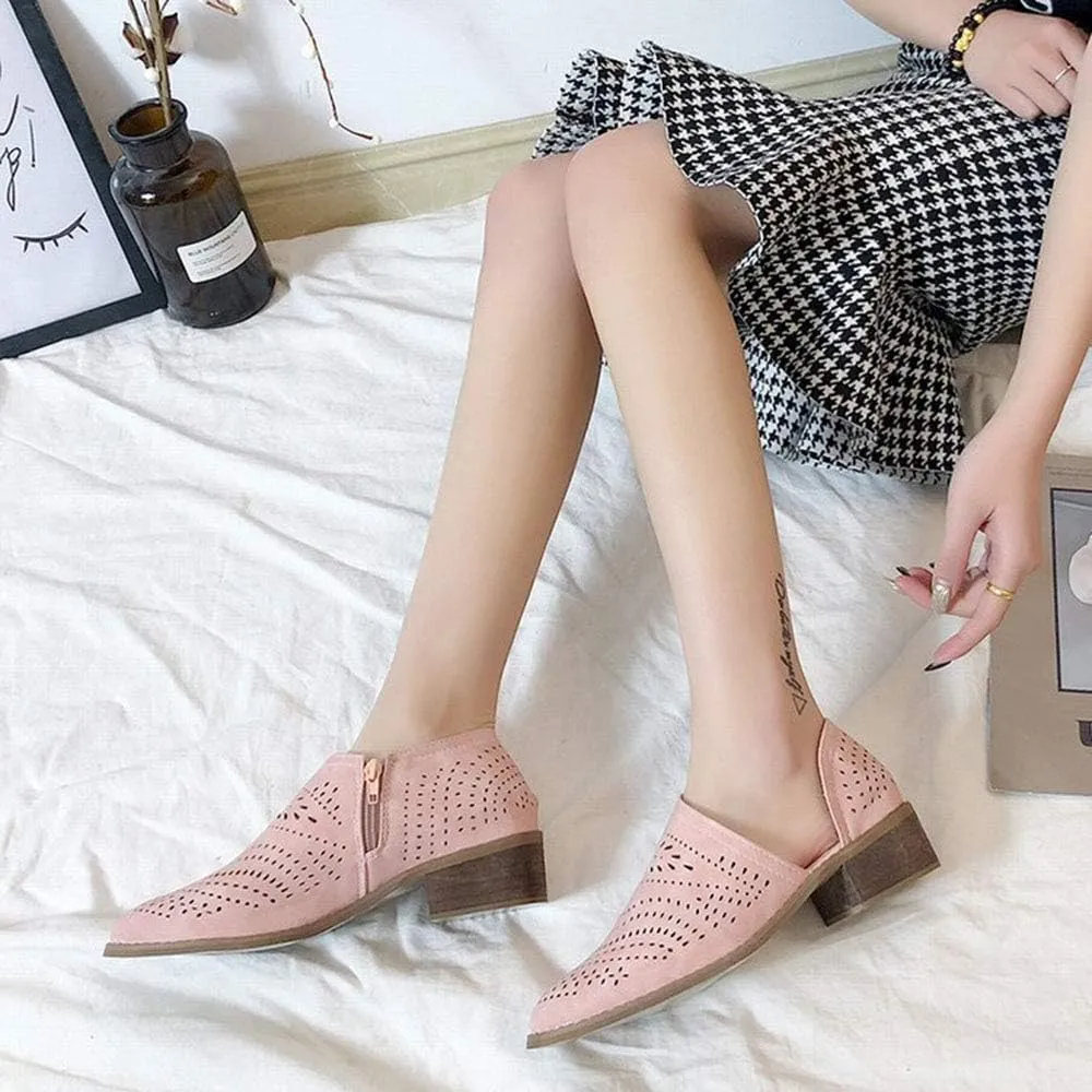 JITUUE Ankle Boots for Women Casual Slip On Loafers Pointed Toe Chunky Block Low Heel Shoes Cut Out Office Dress Comfy Casual Booties