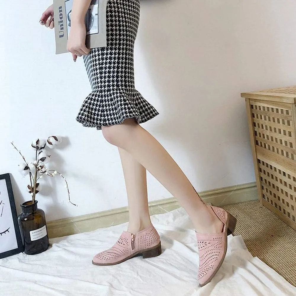 JITUUE Ankle Boots for Women Casual Slip On Loafers Pointed Toe Chunky Block Low Heel Shoes Cut Out Office Dress Comfy Casual Booties