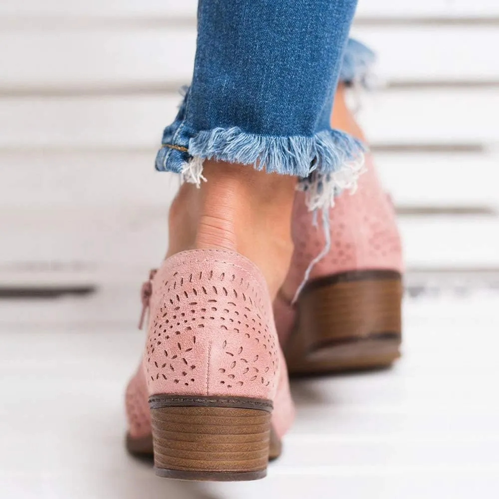 JITUUE Ankle Boots for Women Casual Slip On Loafers Pointed Toe Chunky Block Low Heel Shoes Cut Out Office Dress Comfy Casual Booties