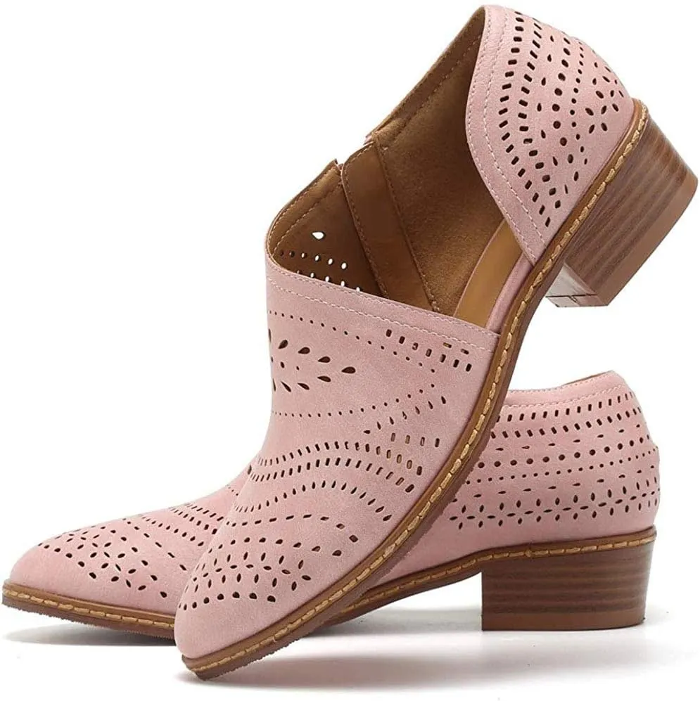 JITUUE Ankle Boots for Women Casual Slip On Loafers Pointed Toe Chunky Block Low Heel Shoes Cut Out Office Dress Comfy Casual Booties
