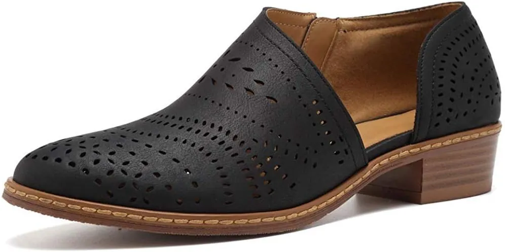 JITUUE Ankle Boots for Women Casual Slip On Loafers Pointed Toe Chunky Block Low Heel Shoes Cut Out Office Dress Comfy Casual Booties