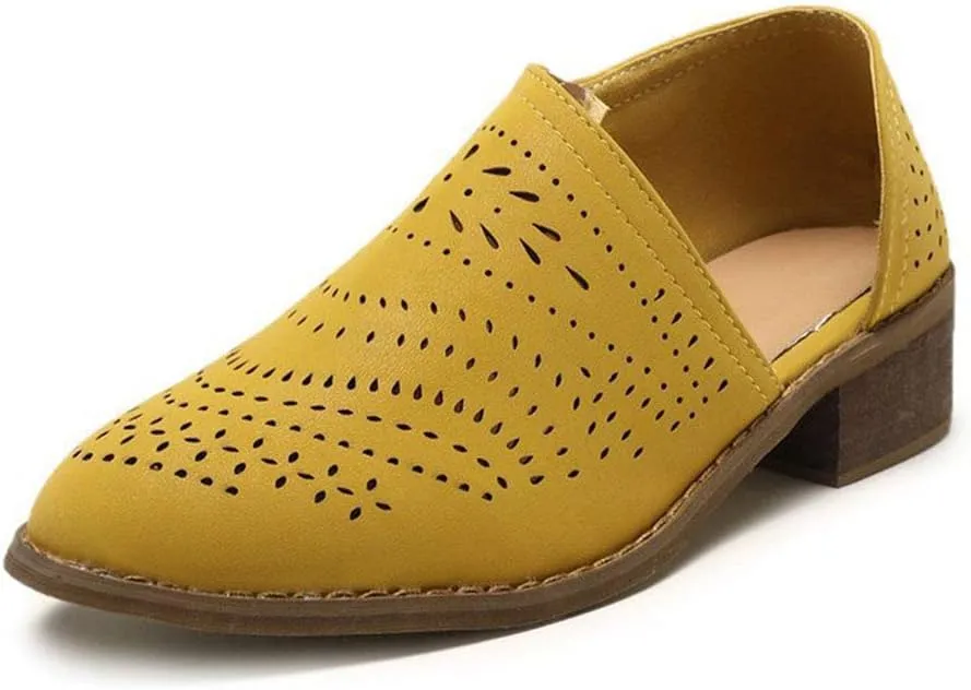JITUUE Ankle Boots for Women Casual Slip On Loafers Pointed Toe Chunky Block Low Heel Shoes Cut Out Office Dress Comfy Casual Booties