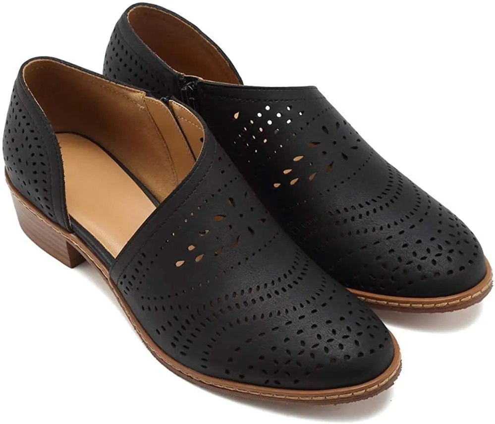 JITUUE Ankle Boots for Women Casual Slip On Loafers Pointed Toe Chunky Block Low Heel Shoes Cut Out Office Dress Comfy Casual Booties
