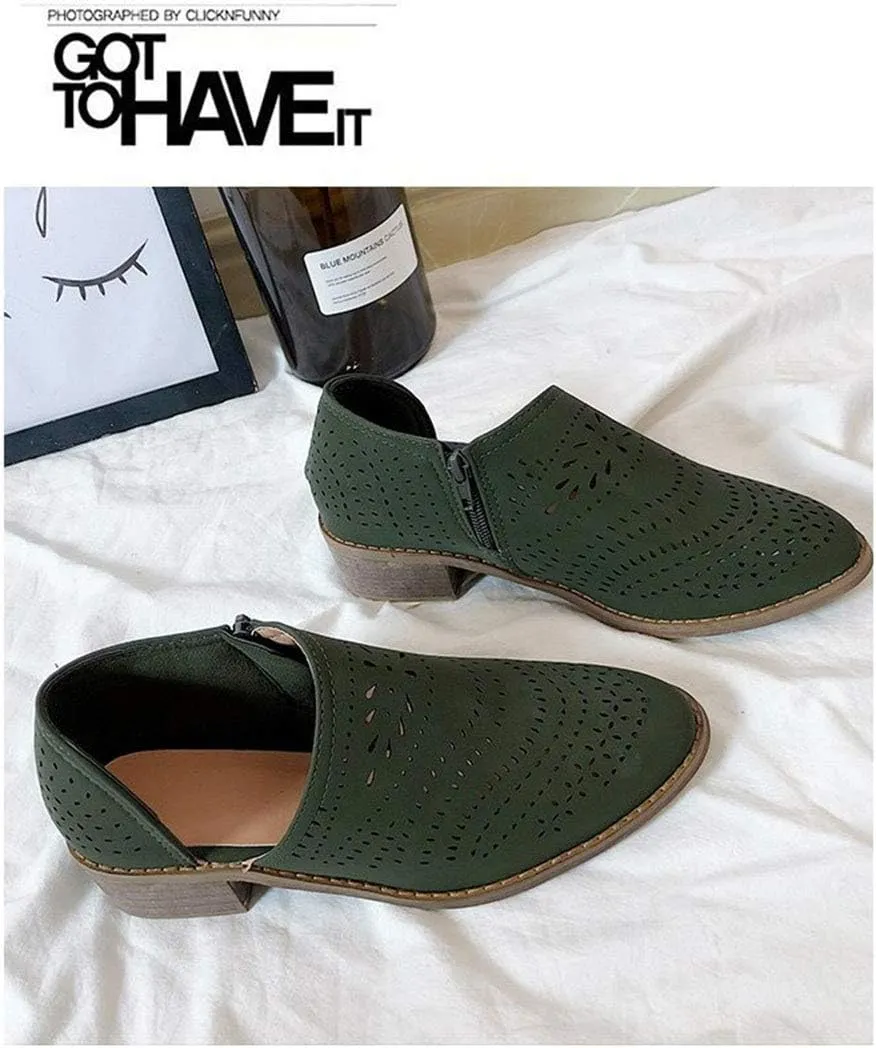 JITUUE Ankle Boots for Women Casual Slip On Loafers Pointed Toe Chunky Block Low Heel Shoes Cut Out Office Dress Comfy Casual Booties