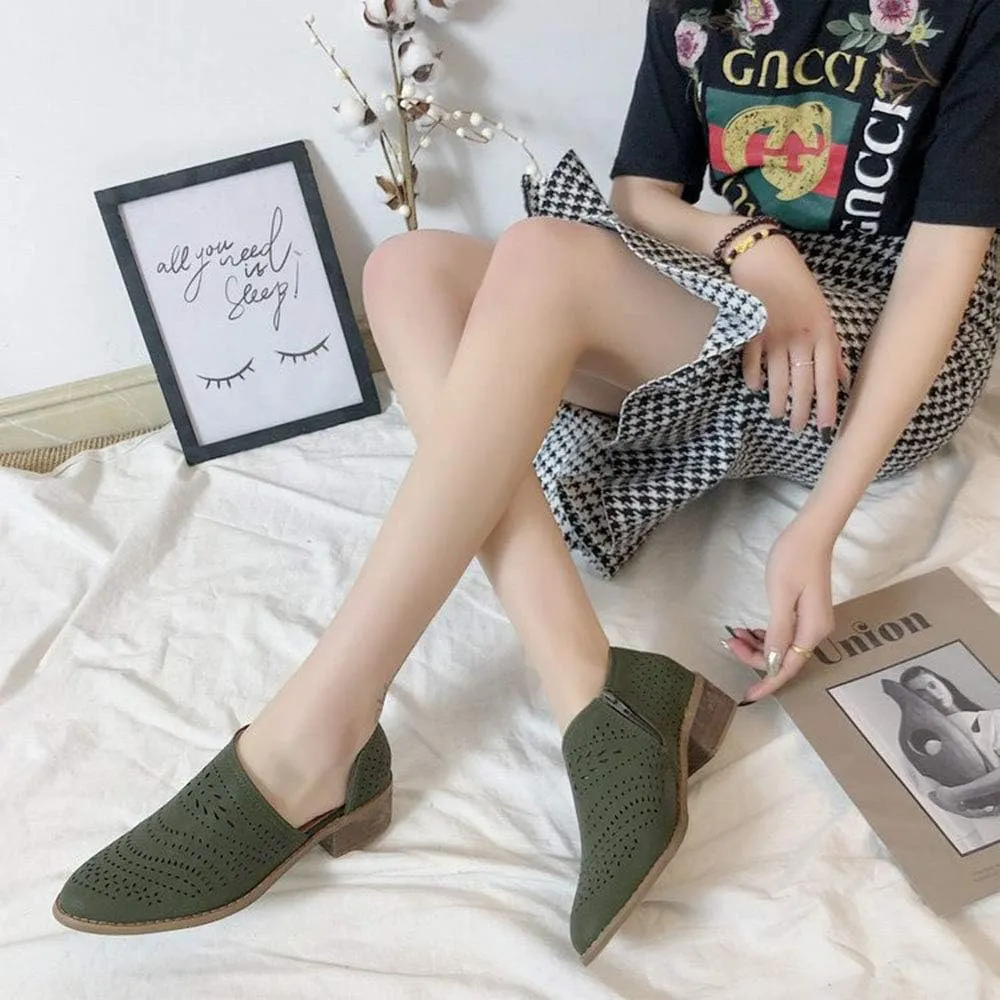 JITUUE Ankle Boots for Women Casual Slip On Loafers Pointed Toe Chunky Block Low Heel Shoes Cut Out Office Dress Comfy Casual Booties
