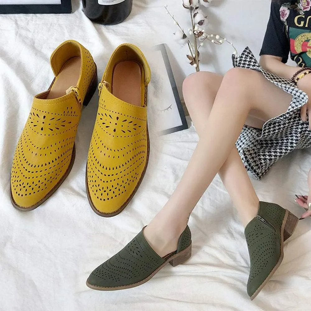 JITUUE Ankle Boots for Women Casual Slip On Loafers Pointed Toe Chunky Block Low Heel Shoes Cut Out Office Dress Comfy Casual Booties