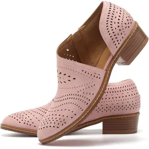 JITUUE Ankle Boots for Women Casual Slip On Loafers Pointed Toe Chunky Block Low Heel Shoes Cut Out Office Dress Comfy Casual Booties
