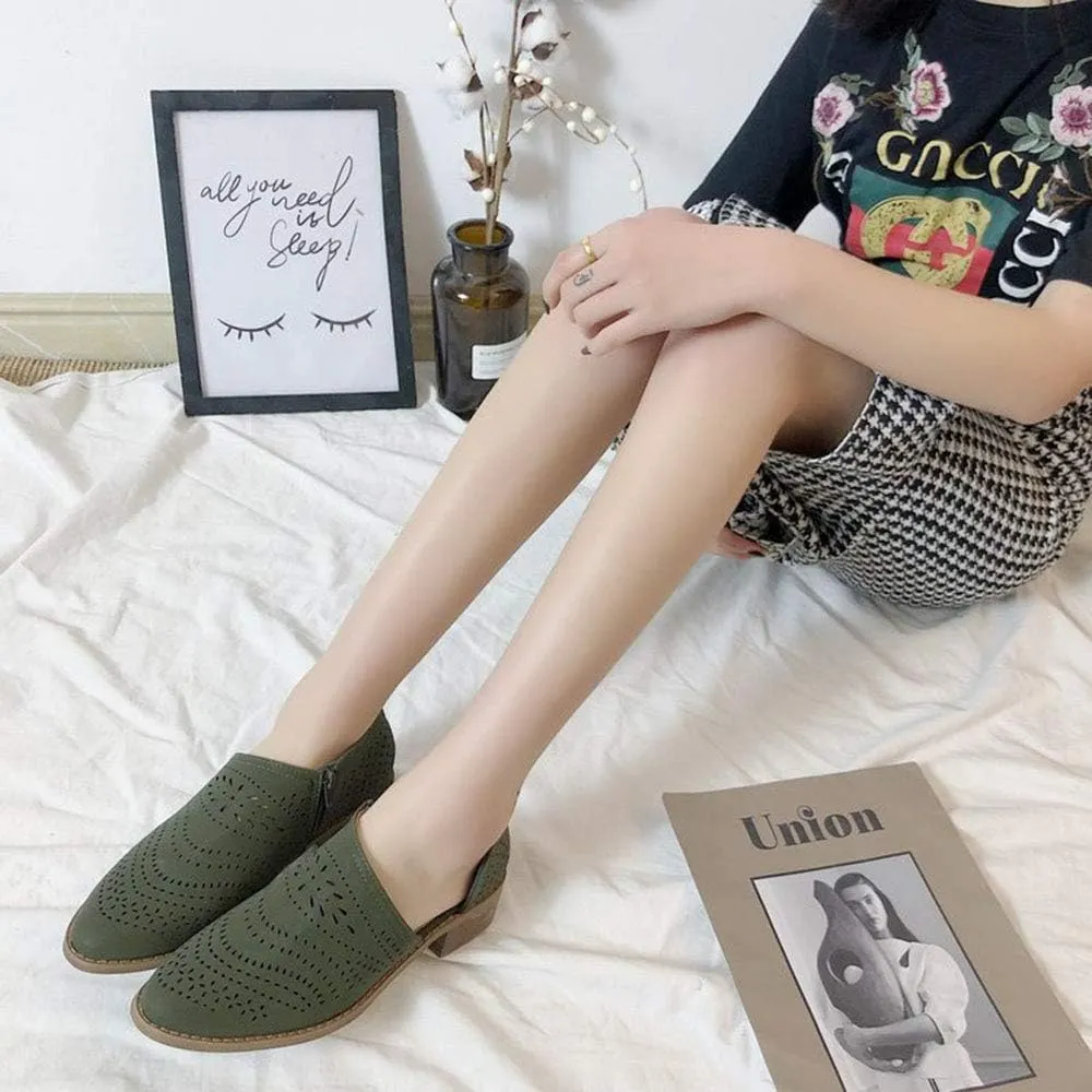 JITUUE Ankle Boots for Women Casual Slip On Loafers Pointed Toe Chunky Block Low Heel Shoes Cut Out Office Dress Comfy Casual Booties