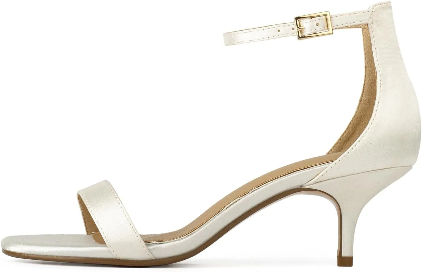 JORISTIMO Kitten Heels for Women Satin Ankle Strap Stiletto Round Open toe Strappy Heeled Sandal