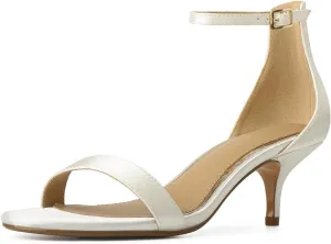 JORISTIMO Kitten Heels for Women Satin Ankle Strap Stiletto Round Open toe Strappy Heeled Sandal