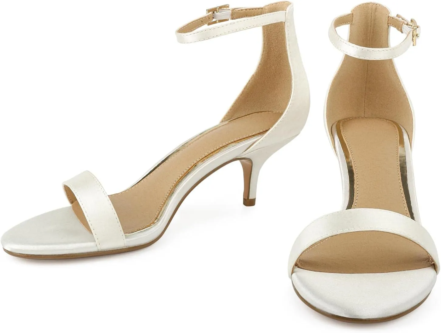 JORISTIMO Kitten Heels for Women Satin Ankle Strap Stiletto Round Open toe Strappy Heeled Sandal