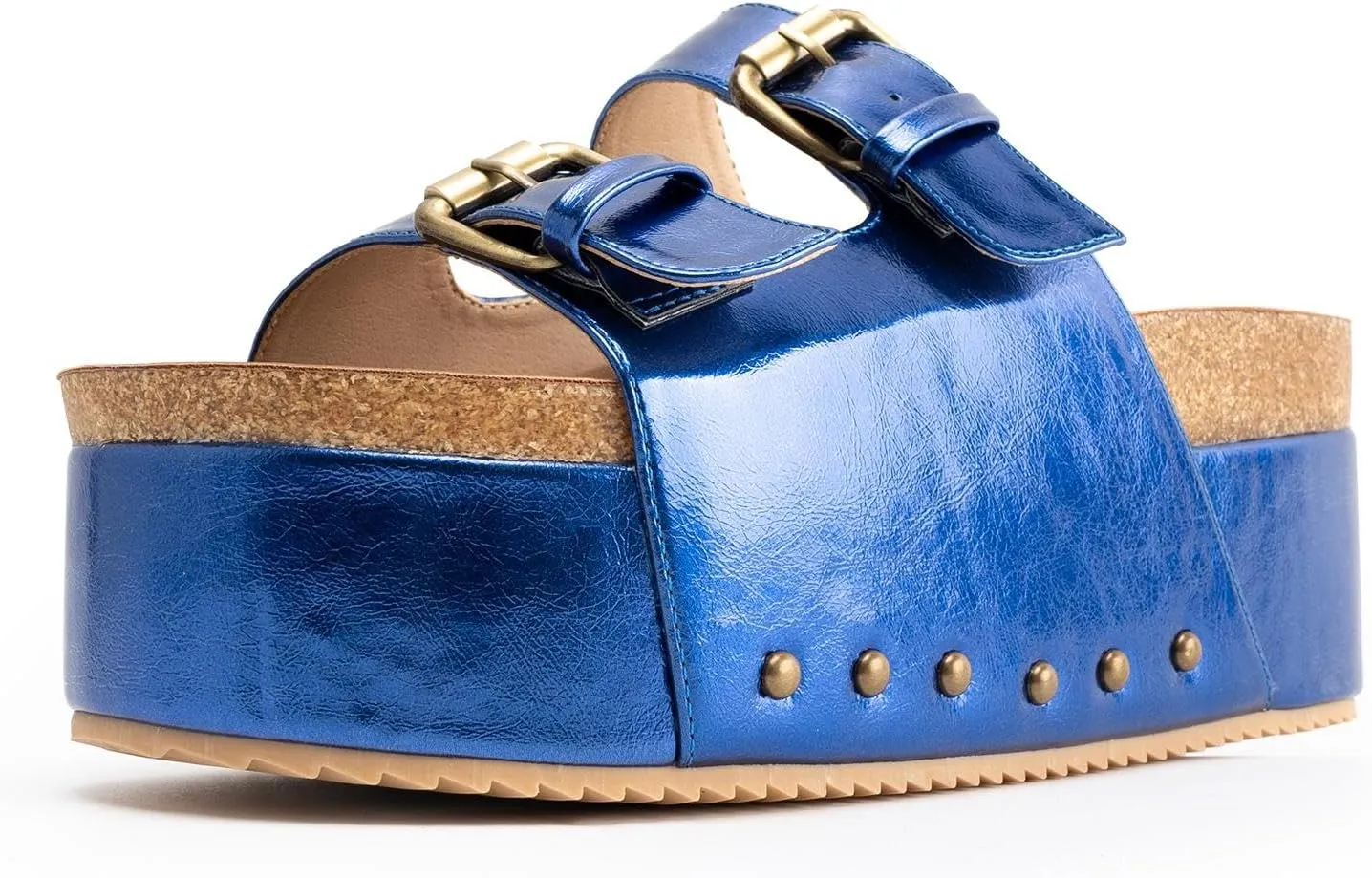 JORISTIMO Women's Cork Flatform Sandals Dual Buckled Band Suede Clogs Platform Slip On Sandals
