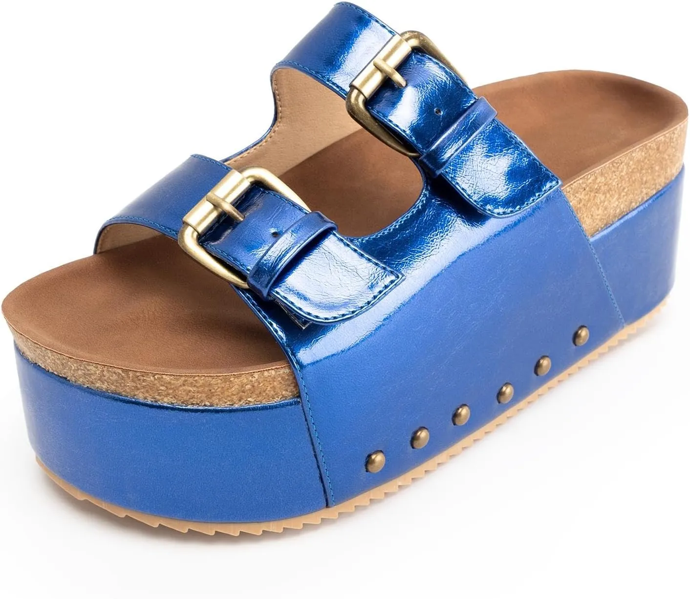 JORISTIMO Women's Cork Flatform Sandals Dual Buckled Band Suede Clogs Platform Slip On Sandals