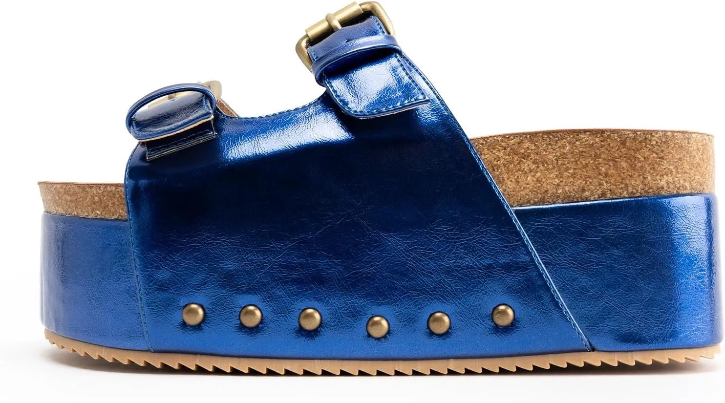 JORISTIMO Women's Cork Flatform Sandals Dual Buckled Band Suede Clogs Platform Slip On Sandals