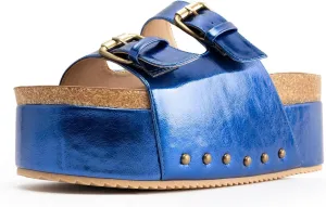 JORISTIMO Women's Cork Flatform Sandals Dual Buckled Band Suede Clogs Platform Slip On Sandals