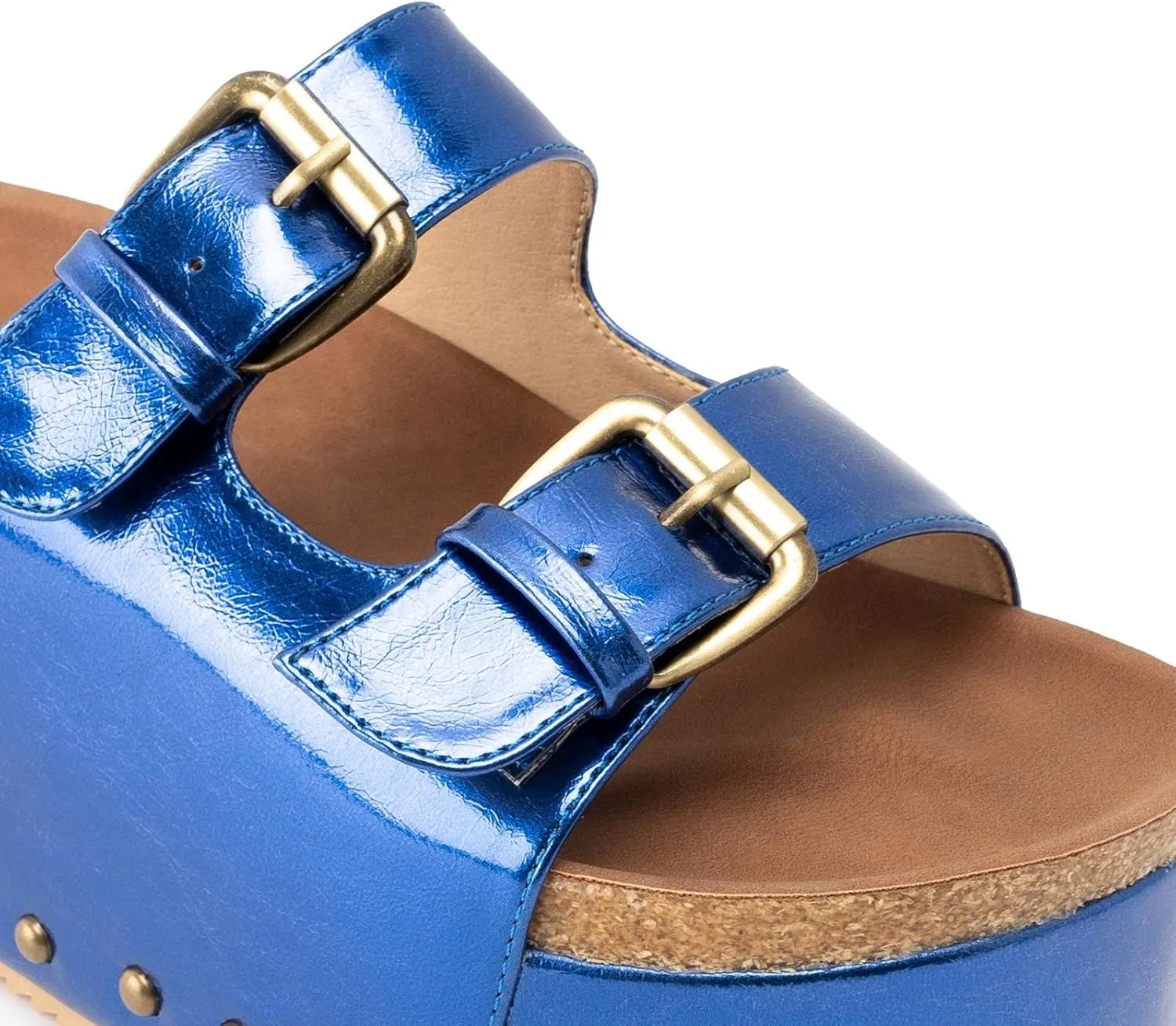 JORISTIMO Women's Cork Flatform Sandals Dual Buckled Band Suede Clogs Platform Slip On Sandals