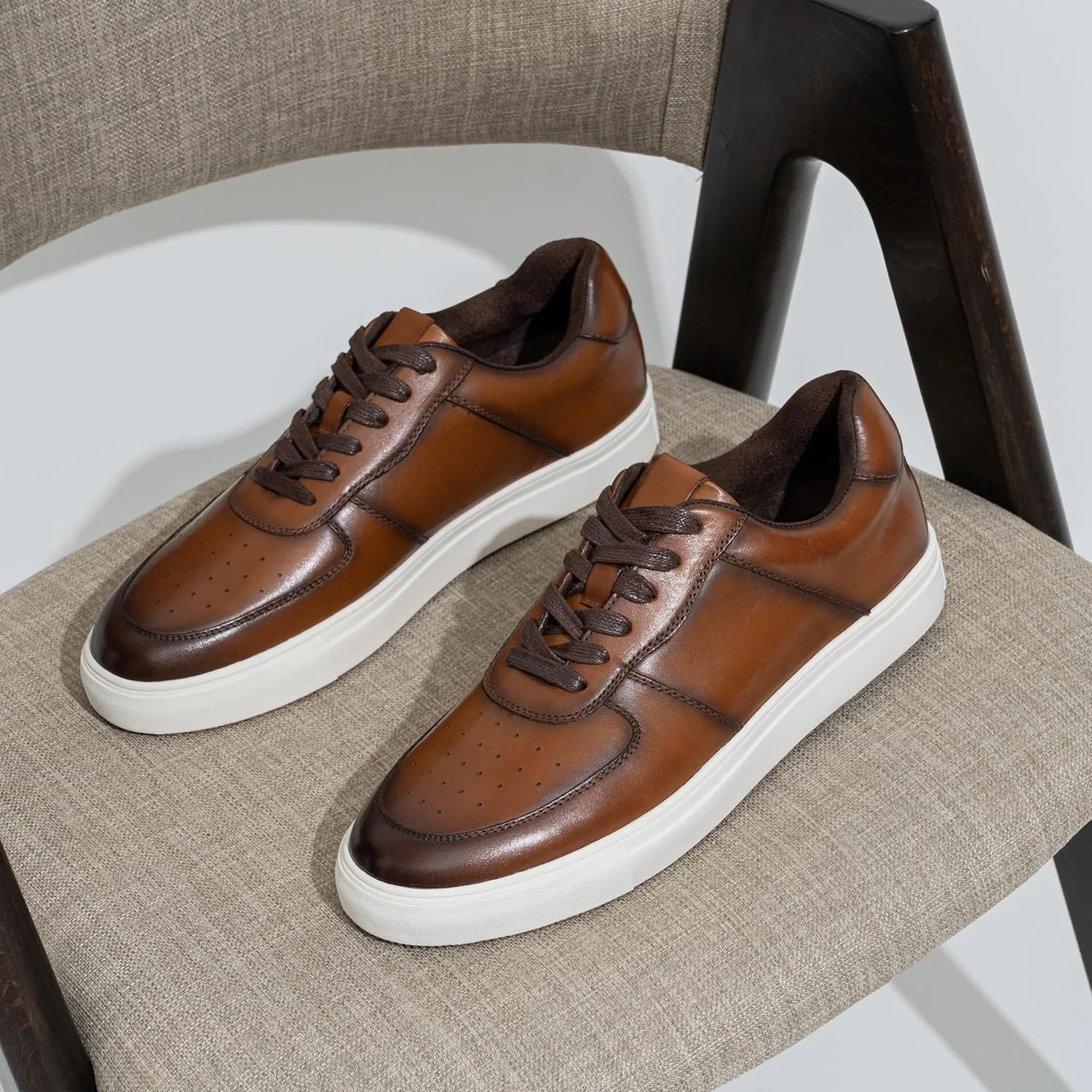 Jousen Men's Fashion Sneakers Leather Casual Dress Shoes Lace Up