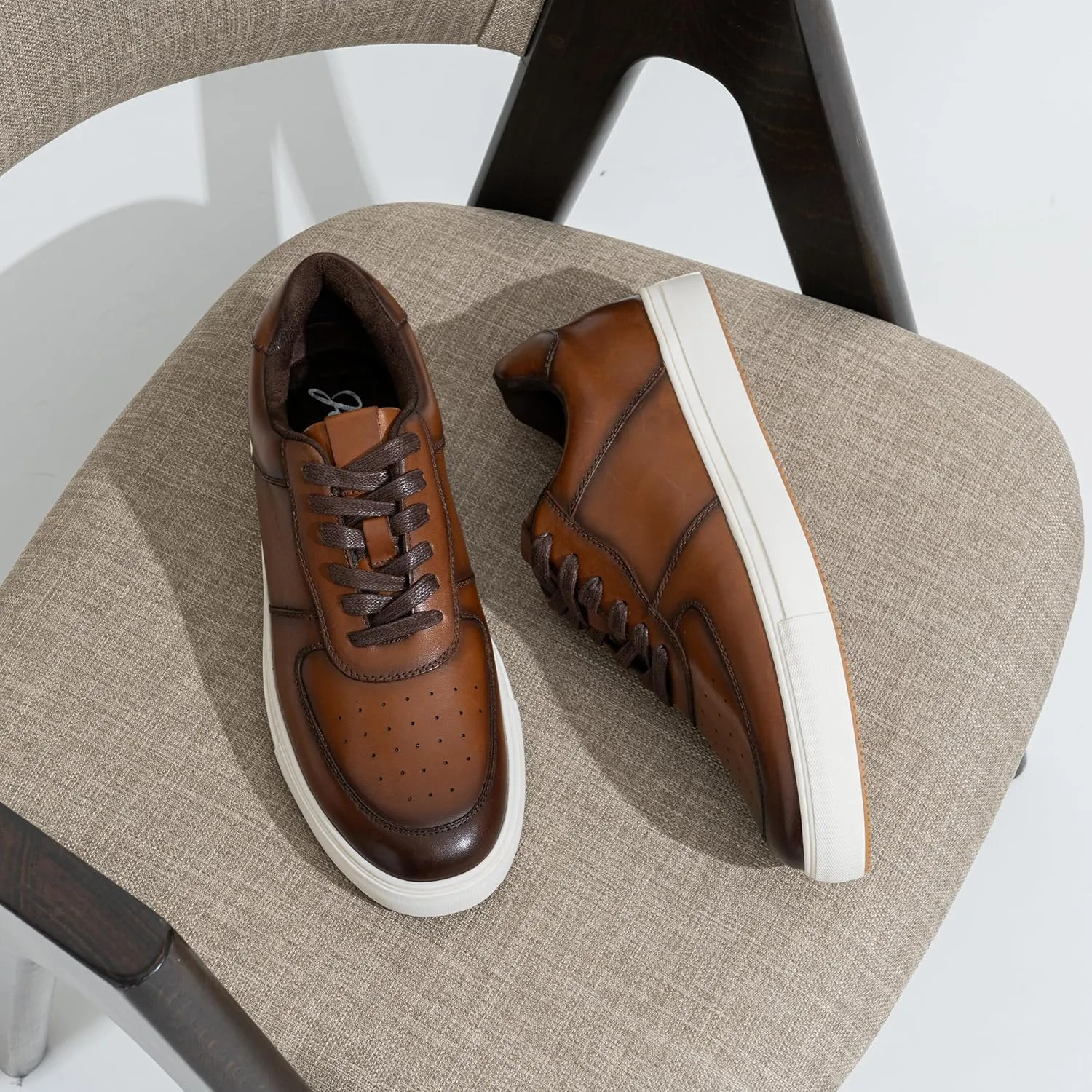 Jousen Men's Fashion Sneakers Leather Casual Dress Shoes Lace Up