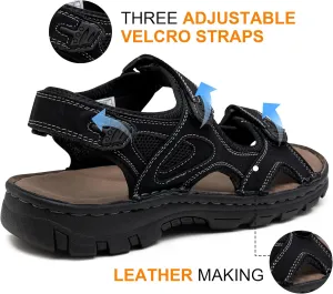 Jousen Men's Sandals Leather Open Toe Beach Sandal Outdoor Summer Sport Hiking Sandals