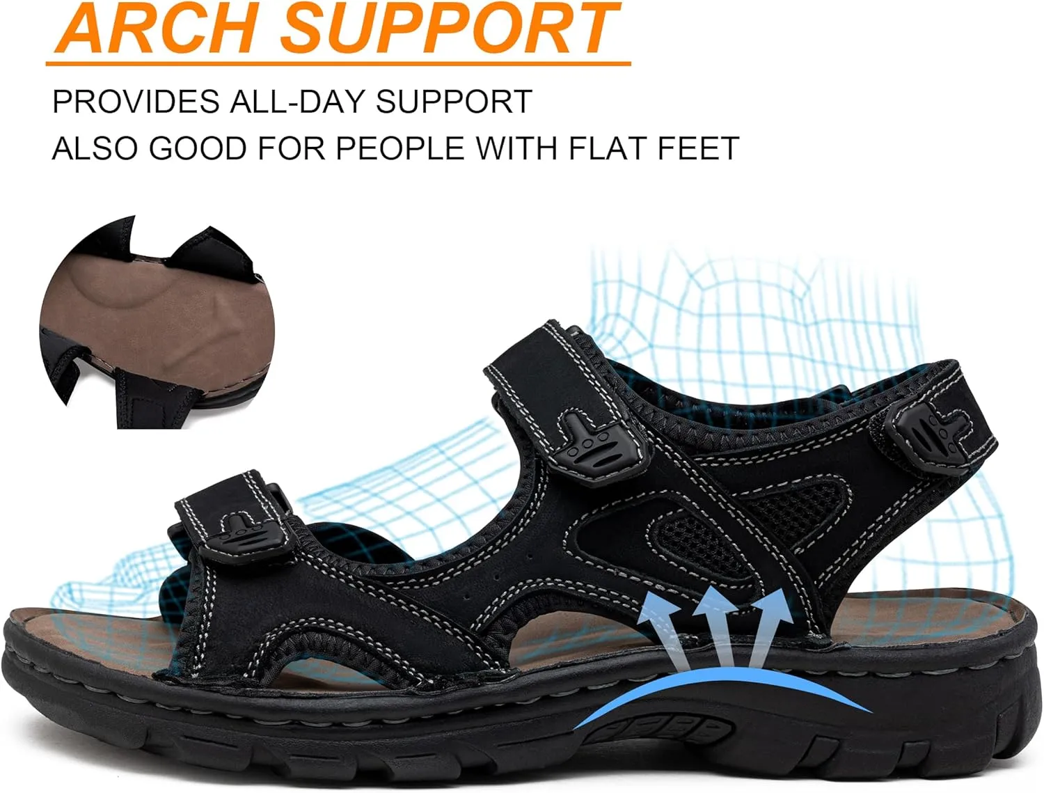 Jousen Men's Sandals Leather Open Toe Beach Sandal Outdoor Summer Sport Hiking Sandals