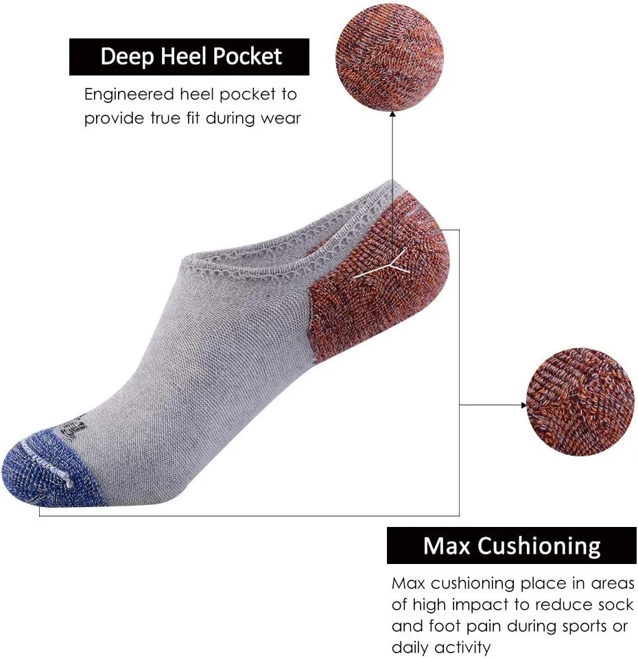 JOYNÉE Men's 6 Pack Casual Cushion Anti-Slid Cotton No Show Socks with Silicone