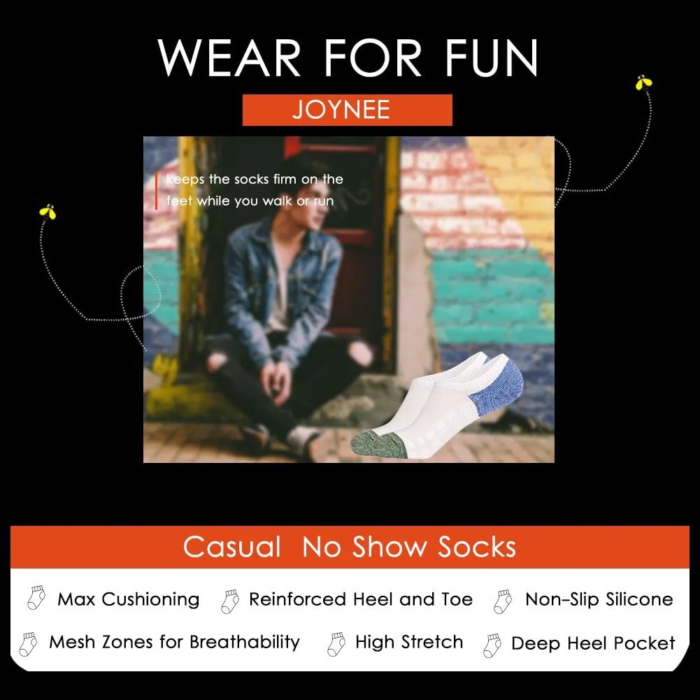 JOYNÉE Men's 6 Pack Casual Cushion Anti-Slid Cotton No Show Socks with Silicone
