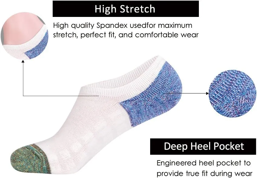 JOYNÉE Men's 6 Pack Casual Cushion Anti-Slid Cotton No Show Socks with Silicone