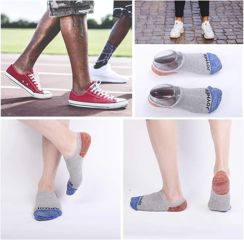 JOYNÉE Men's 6 Pack Casual Cushion Anti-Slid Cotton No Show Socks with Silicone