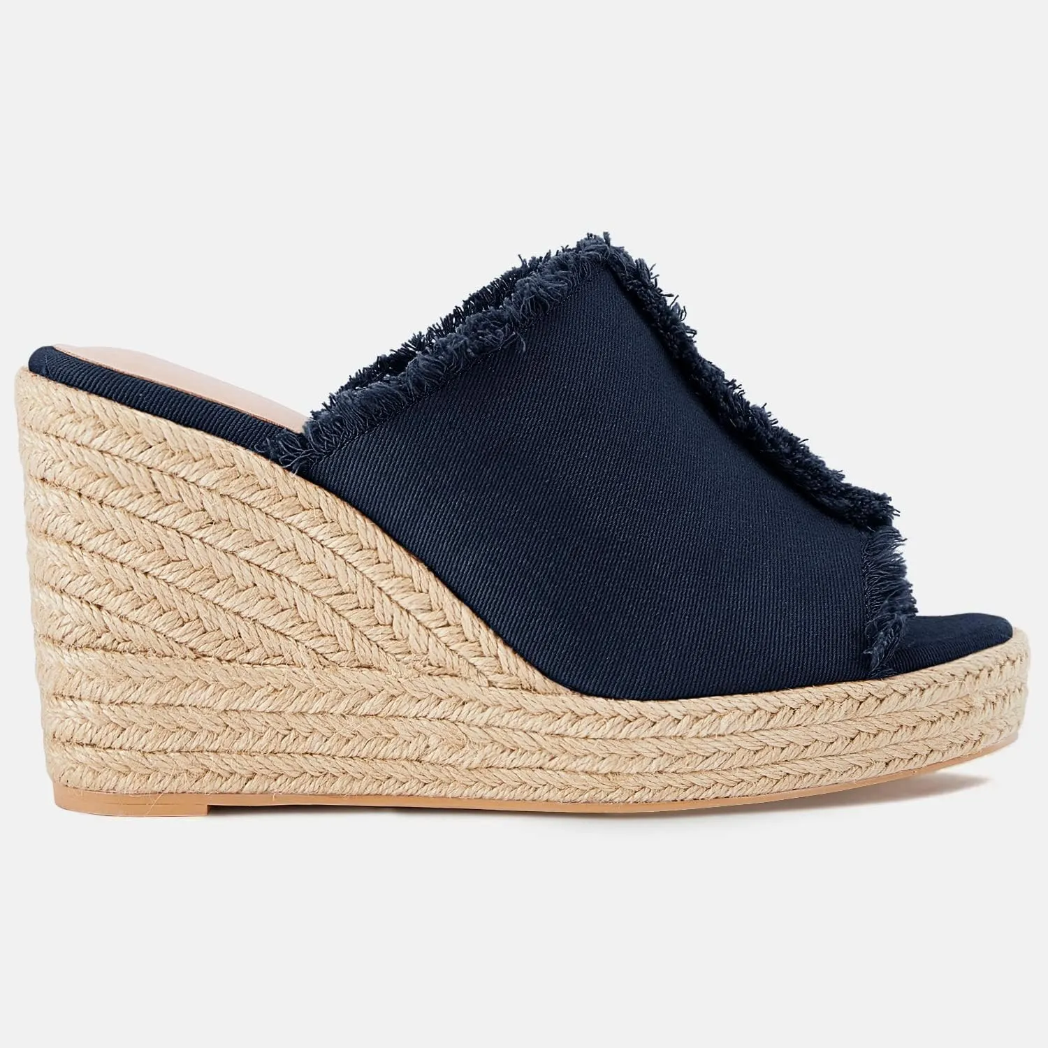 Juliet Holy Womens Wedge Sandals Peep Toe Denim Slip On Backless Espadrilles Platform Sandal Shoes