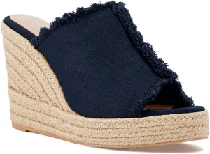 Juliet Holy Womens Wedge Sandals Peep Toe Denim Slip On Backless Espadrilles Platform Sandal Shoes