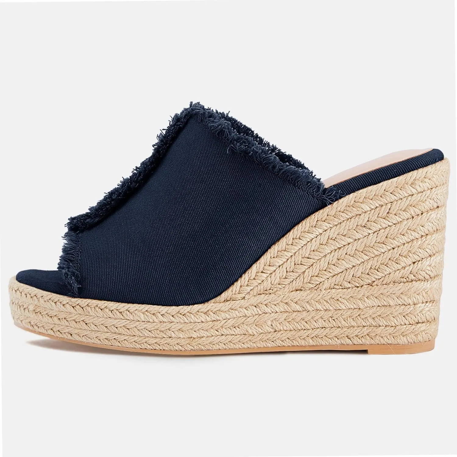 Juliet Holy Womens Wedge Sandals Peep Toe Denim Slip On Backless Espadrilles Platform Sandal Shoes