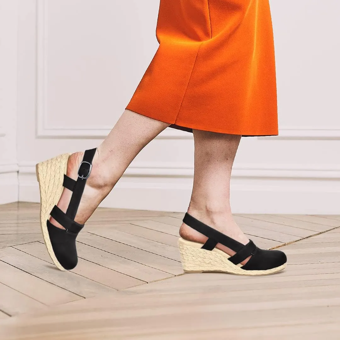 Juliet Holy Womens Wedges Sandals Platform Espadrilles Slingback Closed-toe Clogs Sandals