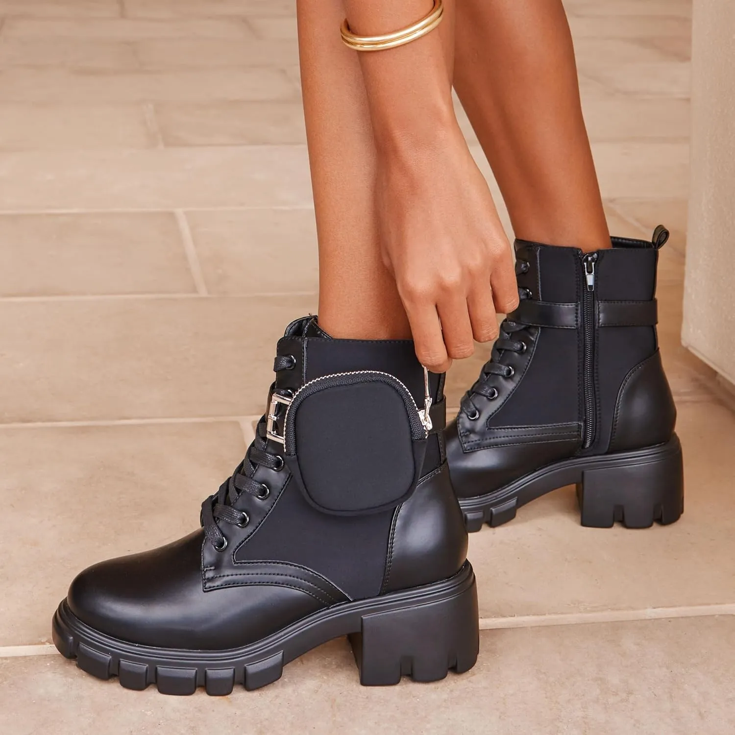JustFab Womens Combat Boots Fall Boots Lace-up Combat Boots Ankle Booties Platform Shoes for Women - Reverie