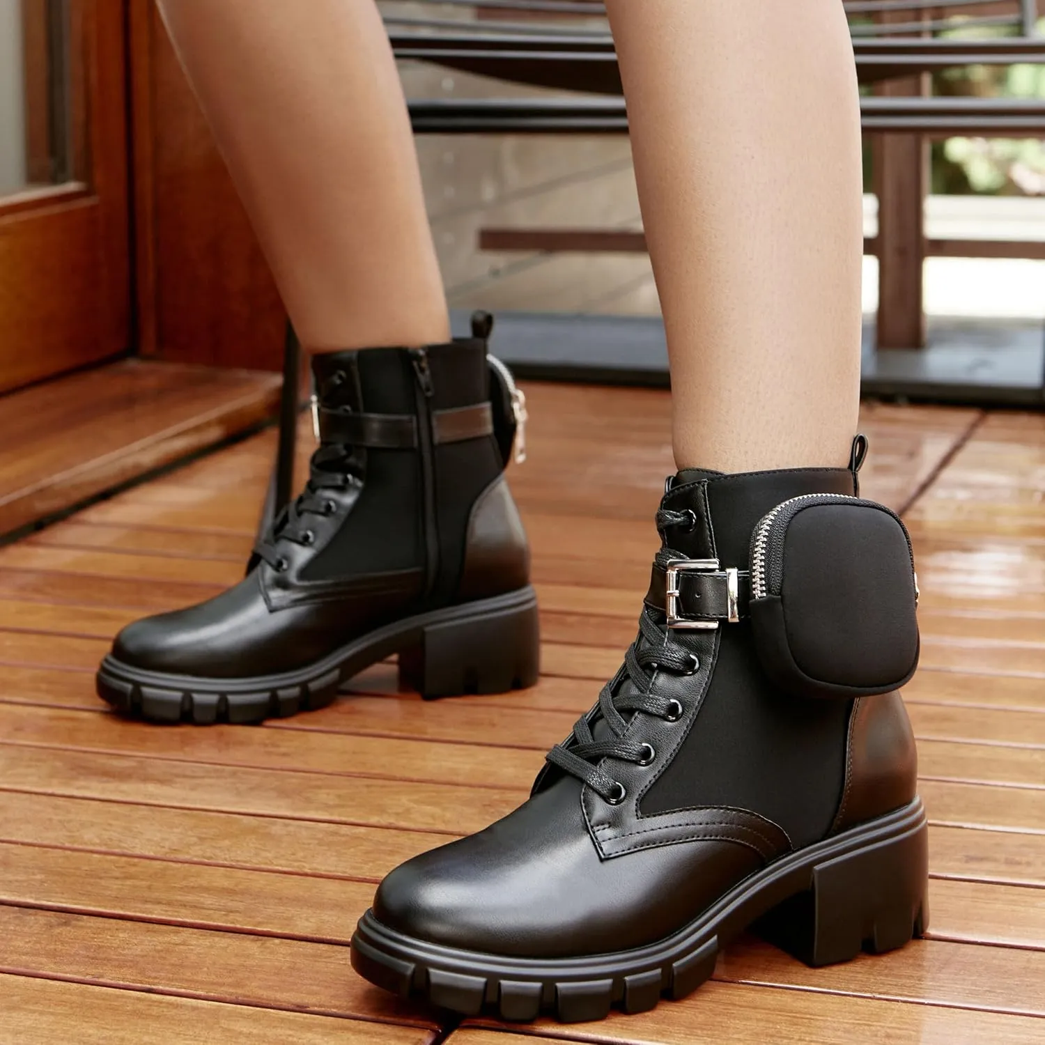JustFab Womens Combat Boots Fall Boots Lace-up Combat Boots Ankle Booties Platform Shoes for Women - Reverie