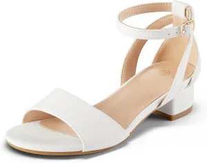 K KomForme Girls Sandals Low Chunky Heels Dress Pumps Ankle Strap Open Toe Flower Wedding Party Dress Shoes for Toddler/Little Kid/Big Kid