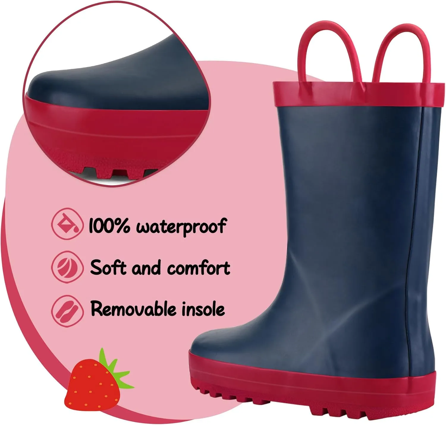 K KomForme Kids Rain Boots Waterproof Printed Rubber boots with Handles
