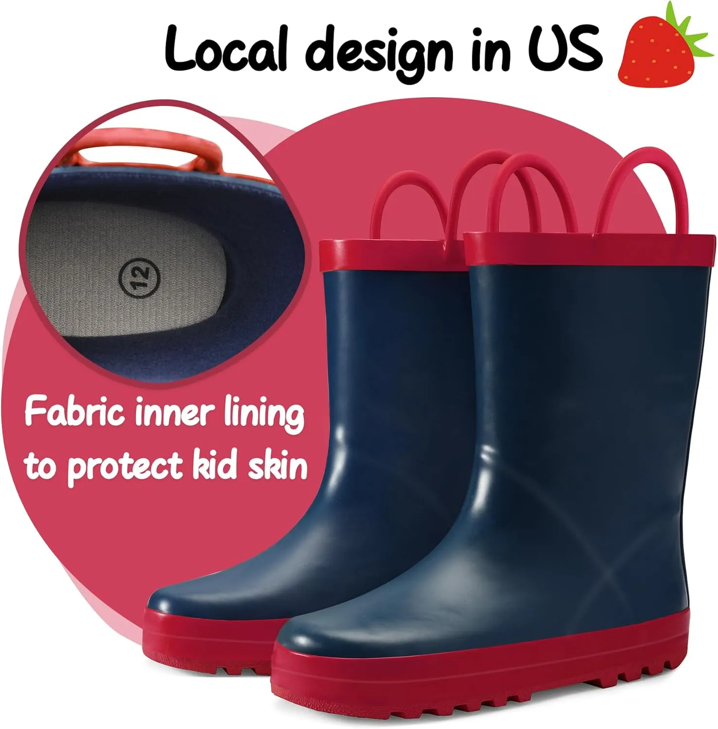 K KomForme Kids Rain Boots Waterproof Printed Rubber boots with Handles